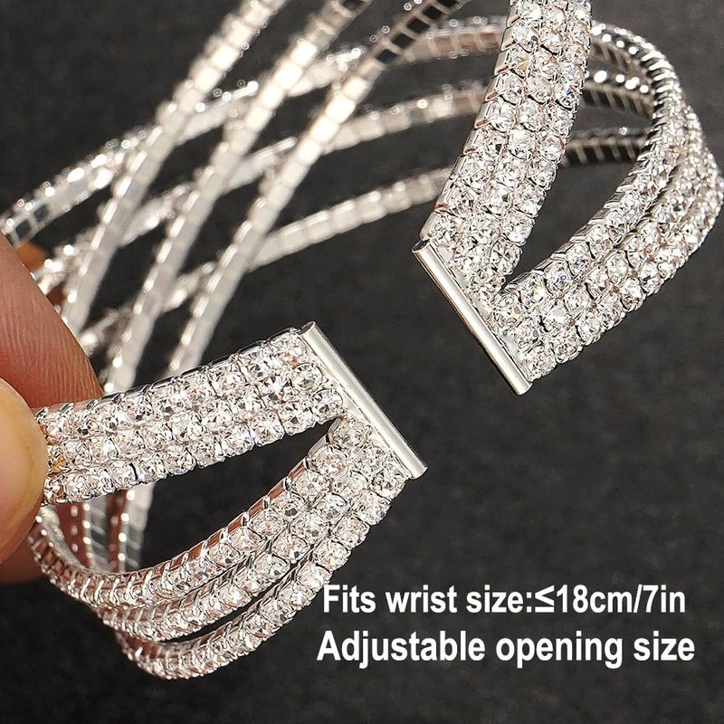 Suyi Rhinestone Bracelet for Women Silver Multilayer Cuff Bracelet Craystal Braidal Bracelets Silver 1 - Image 5