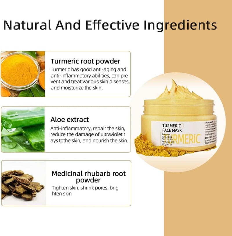 ويوبلز قناع الوجه من طين الكركم، طين الكاولين الطبيعي، قناع الوجه بالكركم للعناية بالبشرة، للتحكم في حب الشباب والزيوت الزائدة وتضييق المسام، طين مغذي ومُعالج - Image 5