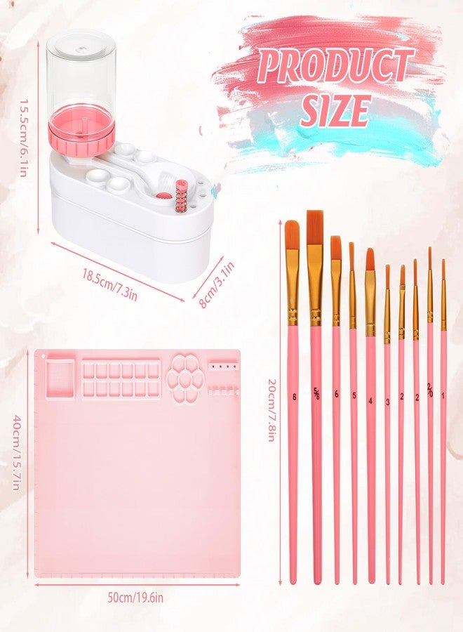 PXFAYSFQ 2025 New Painting Station, Paint Brush Cleaner (Pre-Assembled) and Silicone Painting Mat 20"X16" Silicone Art Mat with 10 Paint Brushes for Artist Kids Adults Birthday Gifts (Pink) - Image 2