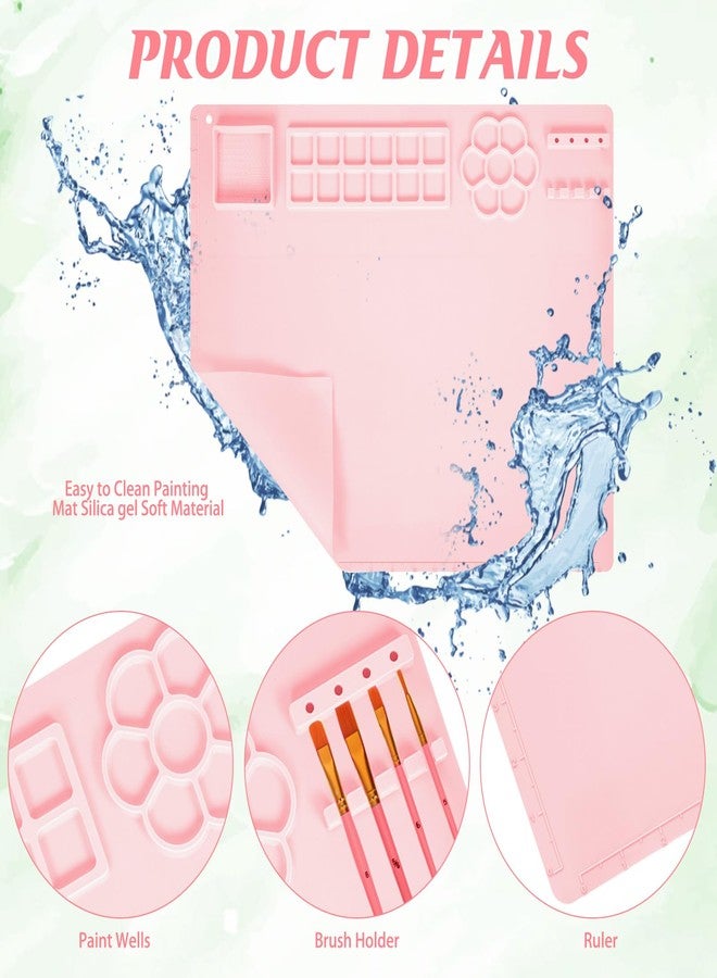 PXFAYSFQ 2025 New Painting Station, Paint Brush Cleaner (Pre-Assembled) and Silicone Painting Mat 20"X16" Silicone Art Mat with 10 Paint Brushes for Artist Kids Adults Birthday Gifts (Pink) - Image 5