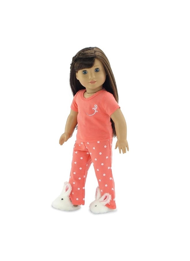 Emily Rose - Emily Rose 18 Inch Doll Coral Polka Dot Pajamas PJs Gift Set, with 18" Doll Easter Bunny Slippers! | Gift Boxed! | Compatible with 18-in American Girl and Similar Dolls - Image 1