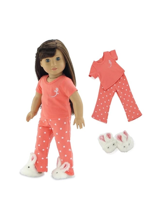 Emily Rose - Emily Rose 18 Inch Doll Coral Polka Dot Pajamas PJs Gift Set, with 18" Doll Easter Bunny Slippers! | Gift Boxed! | Compatible with 18-in American Girl and Similar Dolls - Image 1