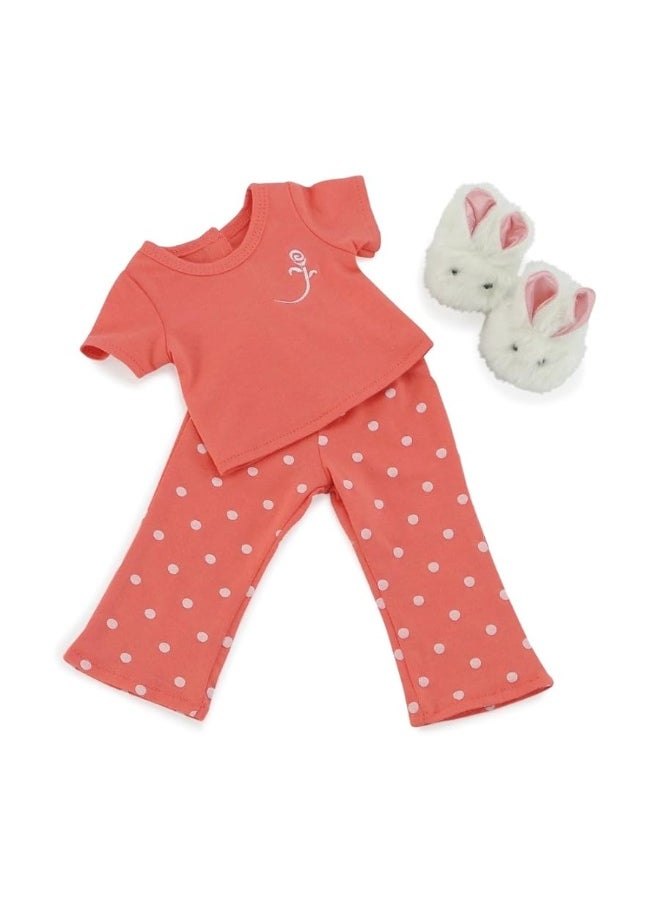 Emily Rose - Emily Rose 18 Inch Doll Coral Polka Dot Pajamas PJs Gift Set, with 18" Doll Easter Bunny Slippers! | Gift Boxed! | Compatible with 18-in American Girl and Similar Dolls - Image 1