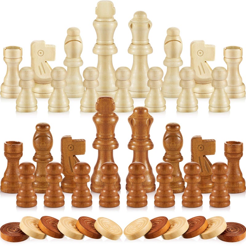 Sumind 80 Pieces Wooden Checkers Pieces 2 in 1 Handcrafted Chess with Drawstring Storage Pouch Wooden Chess Game Set Board Games Accessories in 2 StylesClassic - Image 3