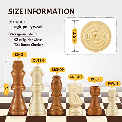Sumind 80 Pieces Wooden Checkers Pieces 2 in 1 Handcrafted Chess with Drawstring Storage Pouch Wooden Chess Game Set Board Games Accessories in 2 StylesClassic - Image 5