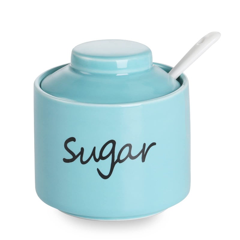 ONTUBE Ceramic Sugar Bowl with Lid and SpoonPorcelain Sugar Pot8oz Turquoise