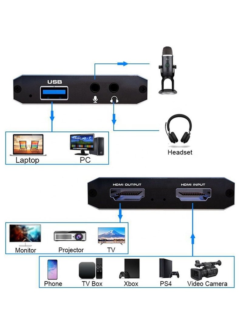 Arabest - HDMI Video Capture Card 4K, USB3.0 1080P 60FPS HD Ultra Low Latency, Game Capture Card for Gaming / Live Streaming / Videoconferencing for Nintendo Switch / PS4 / Xbox One / OBS / Camera / PC - Image 1