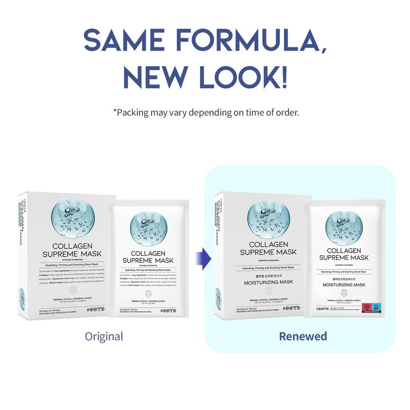 #OOTD Collagen Hydrating Sheet Masks for Face Korean Anti Aging Mask Sheet for Dry Skin & Sensitive Skin, EVE Vegan, Not Tested on Animals, No Parabens, No Sulfates, Hyaluronic Acid, Witch Hazel 10EA - Image 2