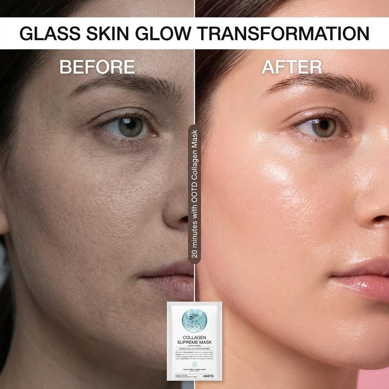 #OOTD Collagen Hydrating Sheet Masks for Face Korean Anti Aging Mask Sheet for Dry Skin & Sensitive Skin, EVE Vegan, Not Tested on Animals, No Parabens, No Sulfates, Hyaluronic Acid, Witch Hazel 10EA - Image 3