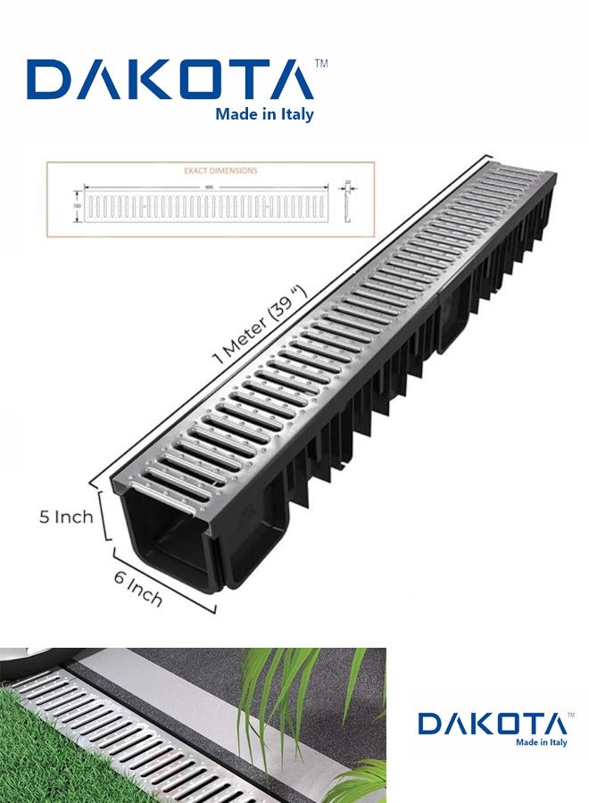 Dakota Floor Channel Grating | Galvnized Steel Drainage Channel Gratting with Bottom Trunch for Kitchen, Water Rain Storm, Wet Room, Garden,Butchery Area and all Indoor and Out Door Spaces (1Mtr Length ) 100x15 HDPE Plastic and Galvnized Steel Grating, Loading A-125(1.5 Ton)-Made in Italy - Image 1