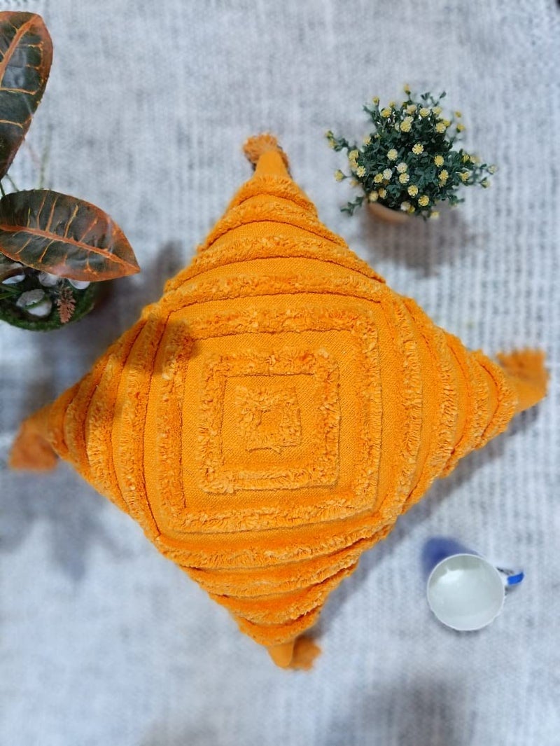 IMPEXART PVT LTD Cotton 18x18 Inches Boho Shaggy Square Geometric Desgin Cushion Cover with Tassel for Decor Couch Sofa Bedroom Living Room Farmhouse - Image 2