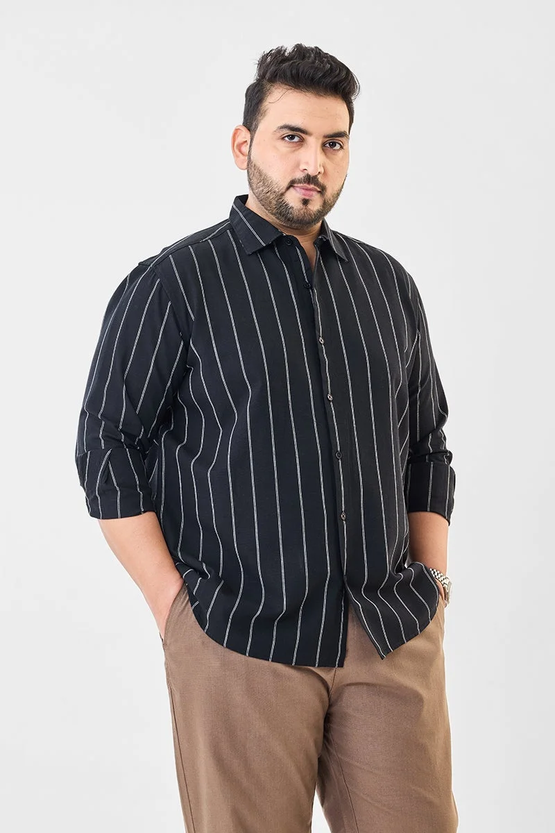 سنيتش قميص مقاس كبير بنقوش مخططة من مزيج الكتان