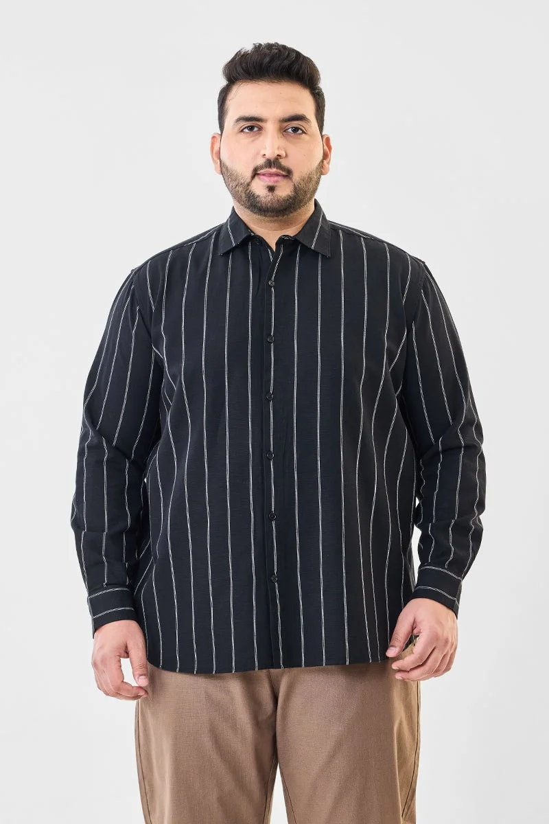 SNITCH Linen Blend Stripes Plus Size Shirt