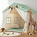 besrey Kids Tent Kids Play Tent 2 in 1 with Padded Mat and Lights Large Playhouse with 2 Doors 4 Windows Indoor Outdoor Christmas Toddler Playhouse 51 x35 x 51 Green - Image 3