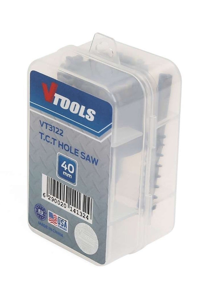 VTOOLS 40mm TCT Hole Saw Cutter with Pilot Drill Bit, Carbide Tipped Hole Cutter for Hard Metal, Stainless Steel, and Wood  - Image 2