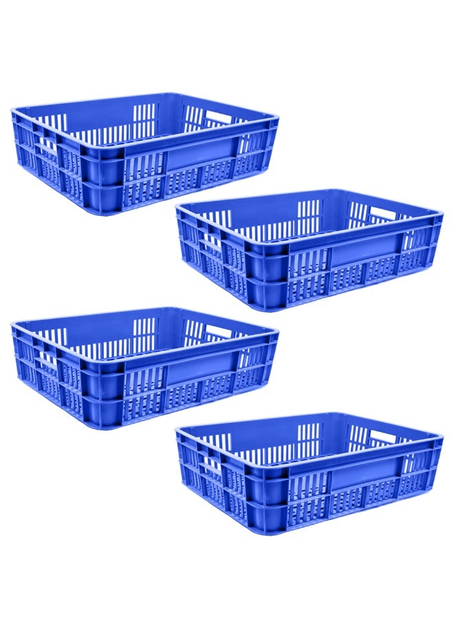 Ethic Solutions 4pcs of Plastic Storage Bakery Crate Box 590×450×170 mm 45L Stackable Heavy Duty Reinforced Walls Anti-Slip Base for Home Industrial Commercial Delivery – Blue - Image 1