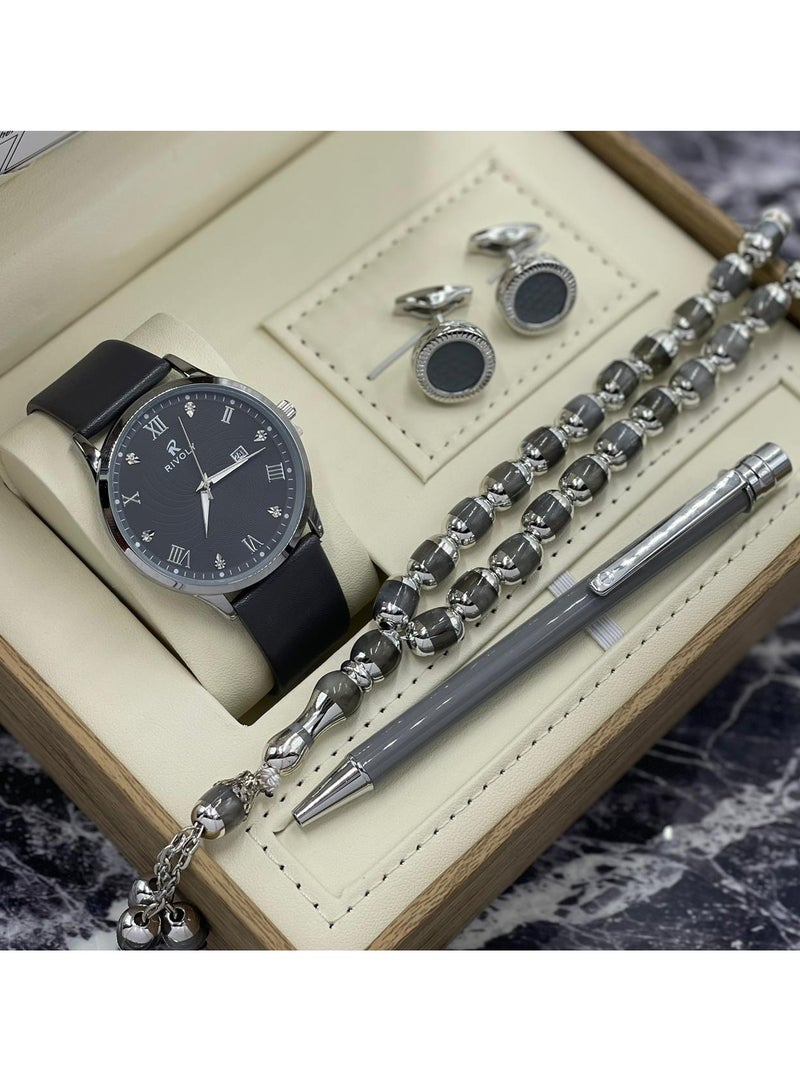 ووتش طقم ساعات رجالي مكون من ساعه وسبحه وكبك وقلم