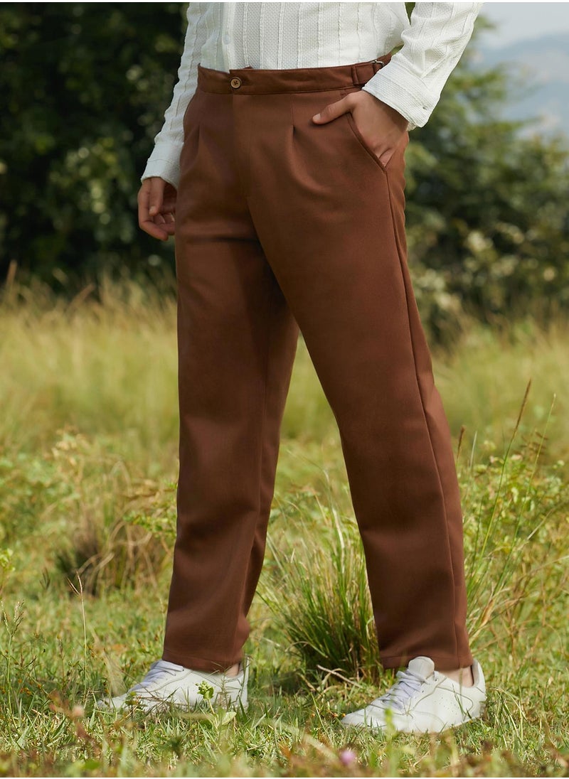Campus Sutra Men's Chocolate Brown Tailored Suede Trousers  - Image 3