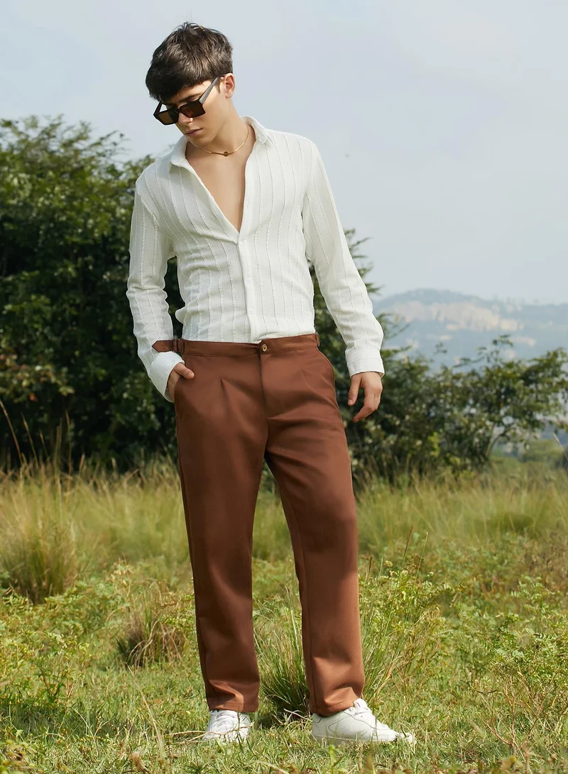 كامبوس سوترا Men's Chocolate Brown Tailored Suede Trousers