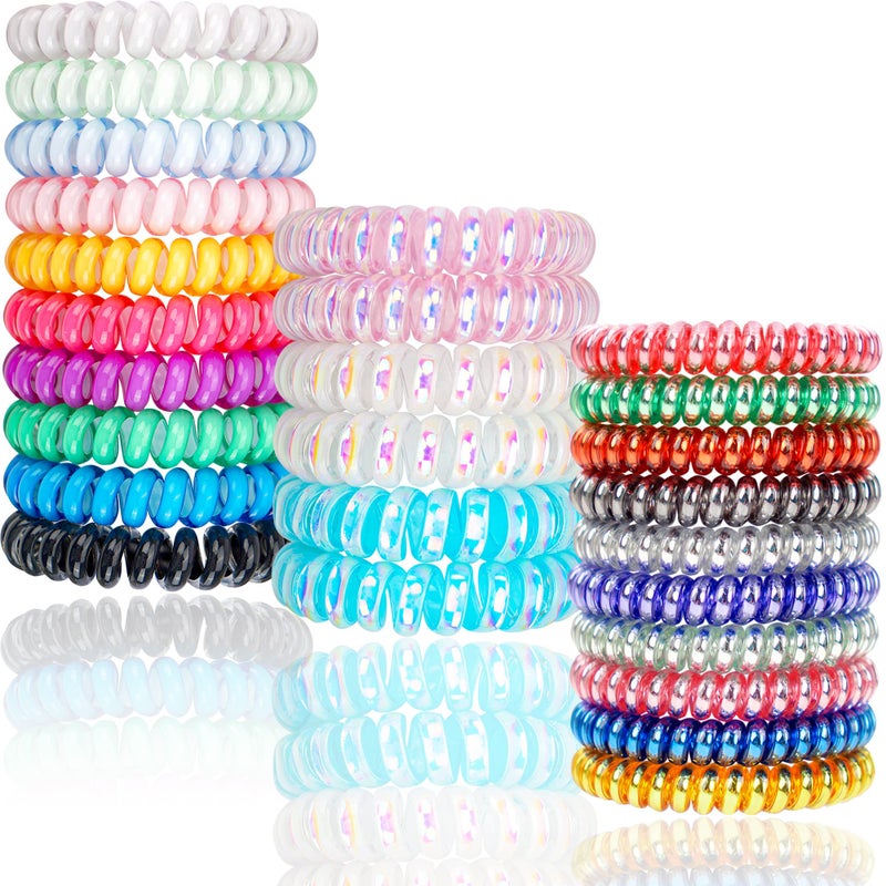 DeD 26 Pcs Spiral Hair TiesNo Crease Ponytail Holders3 Styles Coil Hair TiesSlim Laser Colors Spiral BraceletsPhone Cord Fluorescent Elastic Hair Coils Hair Accessories for Women Girls