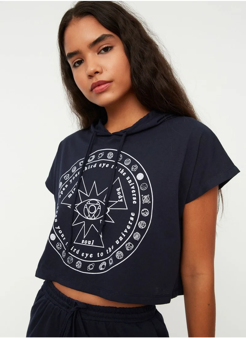 trendyol Crop Graphic Hoodie & Shorts Set