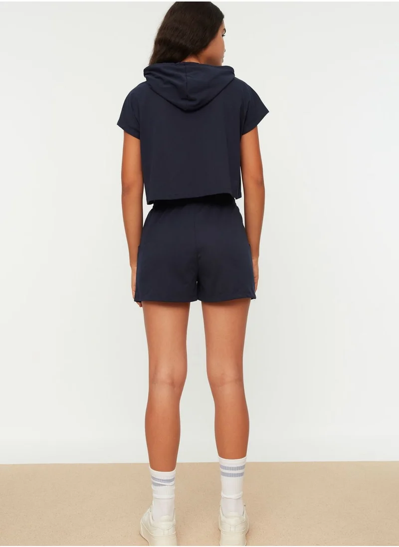 trendyol Crop Graphic Hoodie & Shorts Set