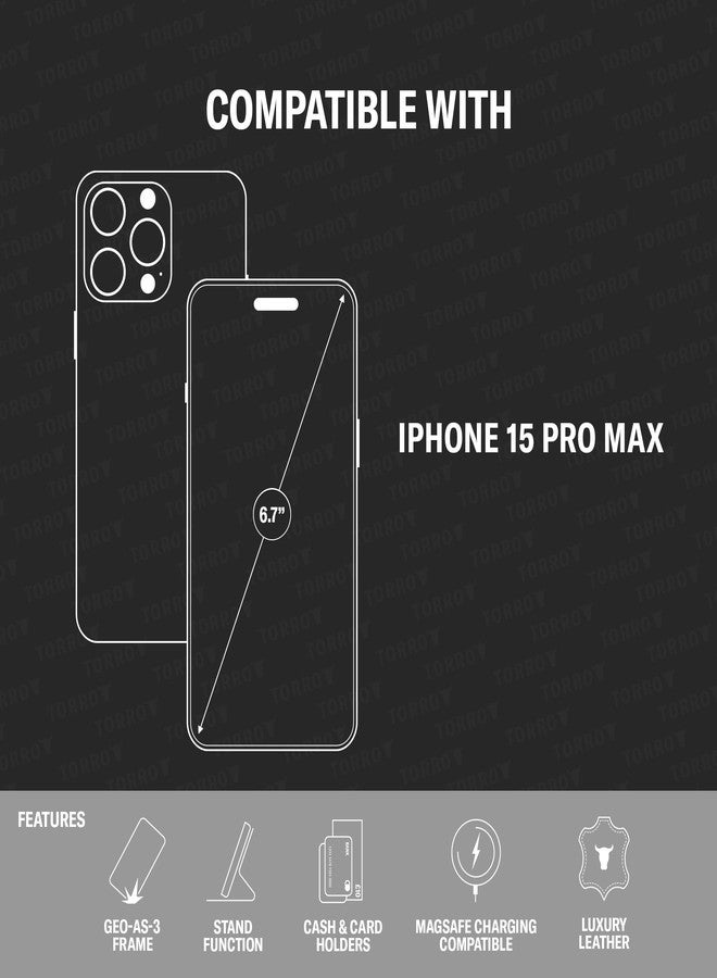TORRO Case Compatible with iPhone 15 Pro Max - Genuine Leather Case with Stand Function and Card Slots (Compatible with Official MagSafe Chargers) - Dark Brown - Image 2