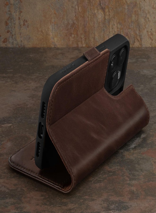 TORRO Case Compatible with iPhone 15 Pro Max - Genuine Leather Case with Stand Function and Card Slots (Compatible with Official MagSafe Chargers) - Dark Brown - Image 3