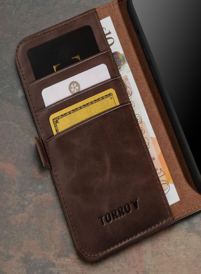 TORRO Case Compatible with iPhone 15 Pro Max - Genuine Leather Case with Stand Function and Card Slots (Compatible with Official MagSafe Chargers) - Dark Brown - Image 4