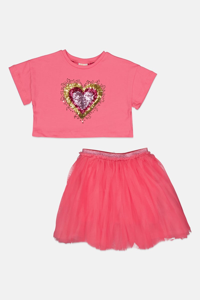 MISS Kids Girl Short Sleeves Sequin Top And Skort Set, Pink  - Image 1