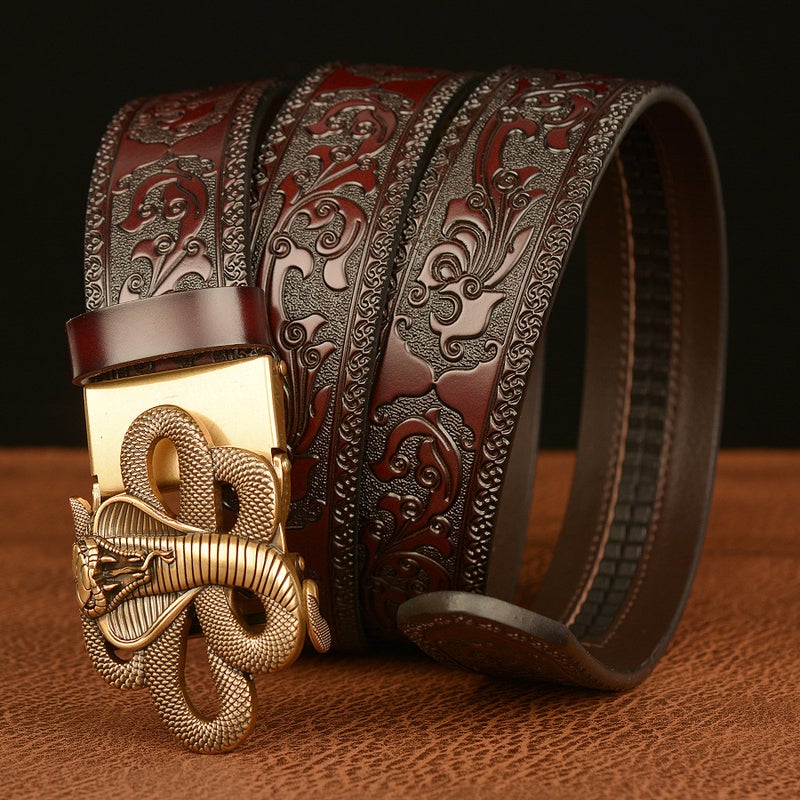 Belt Supply Cobra Automatic Buckle Men'S Belt Cowhide Personalized Carved Casual Jeans Belt - Image 4