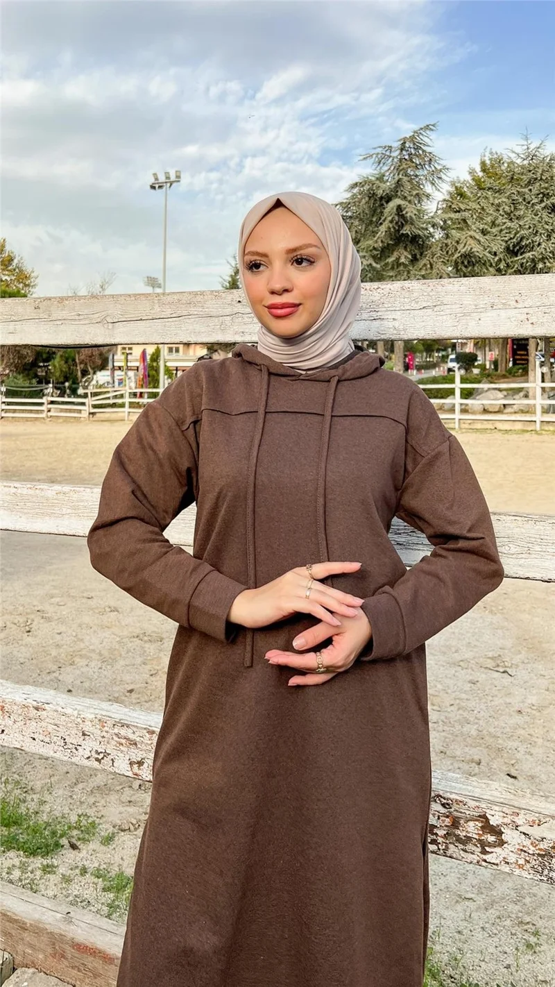 Bwest Long Tunic Hooded Side Slit Double Sports Suit - 3034 - Brown