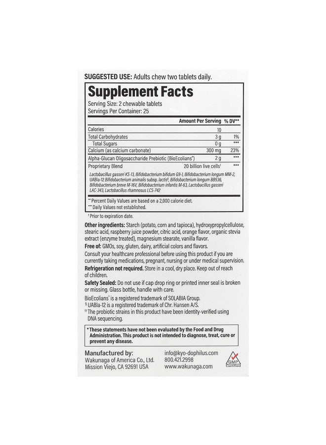 kyolic Kyo-Dophilus Pro+ Synbiotic, 50 Chewable Tablets - Image 2