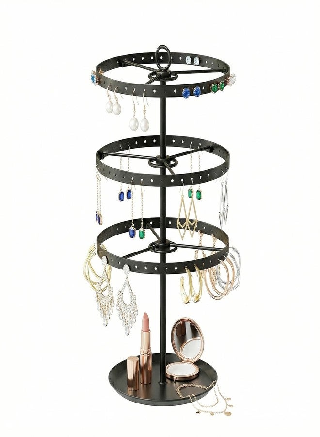Adugay Rotating Earring Holder Organizer,Large and Small Stud Earring Display Tree Stand for Girls Womenm,3 Tiers Hanging Pierced Earring Rack for Selling,Jewelry Storage Stand for Vendors (Black) - Image 1