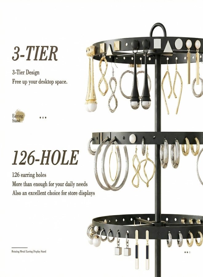 Adugay Rotating Earring Holder Organizer,Large and Small Stud Earring Display Tree Stand for Girls Womenm,3 Tiers Hanging Pierced Earring Rack for Selling,Jewelry Storage Stand for Vendors (Black) - Image 3
