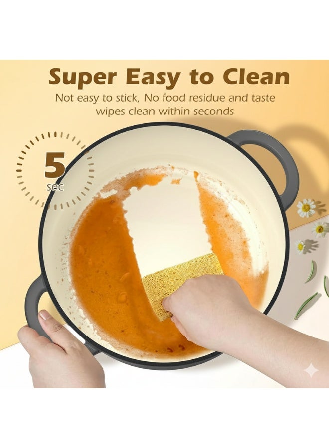حلة طهي من الحديد الزهر بالمينا سعة 1.8 لتر بغطاء ثقيل محكم بقمم لتقطير البخار الذاتي، توزع الحرارة بالتساوي وتخزينها لفترات طويلة لطهي الشوربات واليخنات والخبز والتحمير والشيّ والأطباق الكاملة في إناء واحد، متوافقة مع المواقد الغاز والكهرباء والتحريض وتتحمل حرارة الفرن حتى 450 درجة فهرنهايت، تصميم داخلي غير لاصق سهل التنظيف بدون تبطين أو تجهيز مسبق، مقبض ستانلس قوي ومقابض جانبية مزدوجة لسهولة الحمل، لون رمادي أنيق مقاوم للالتصاق والاحتراق، خامة تجارية عالية الجودة تناسب المطابخ المنزلية والاحترافية - Image 4