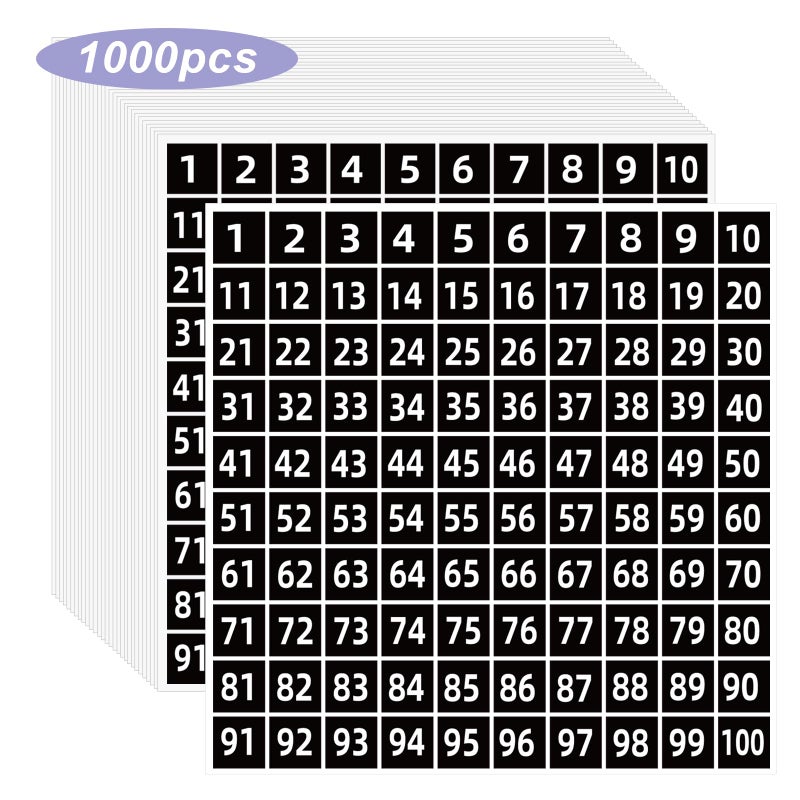 STARLIBOO Number Stickers Labels, 1 inch Square Small Consecutive Number Stickers Labels 1-100, Self-Adhesive for Office, Classroom, Indoor, Boxes, Storage (1000, Black) - Image 1