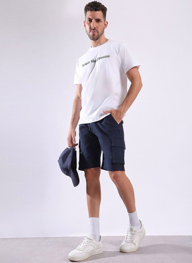 Hence Men Regular Fit Navy Blue Linen Cargo Shorts with 6 Pockets - Image 4