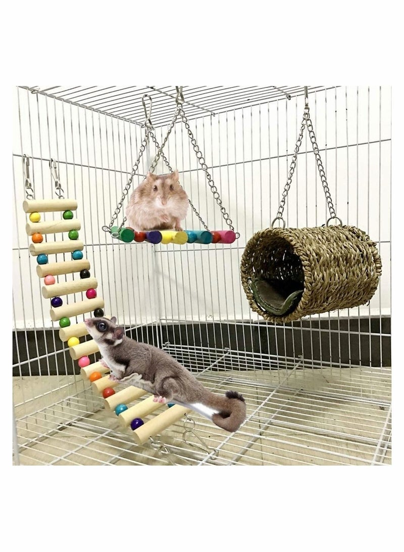 Excefore Pet Hammock Hamster Hanging Toy 3 Piece Set House Hanging Bed Cage Toys for Small Animal  - Image 1