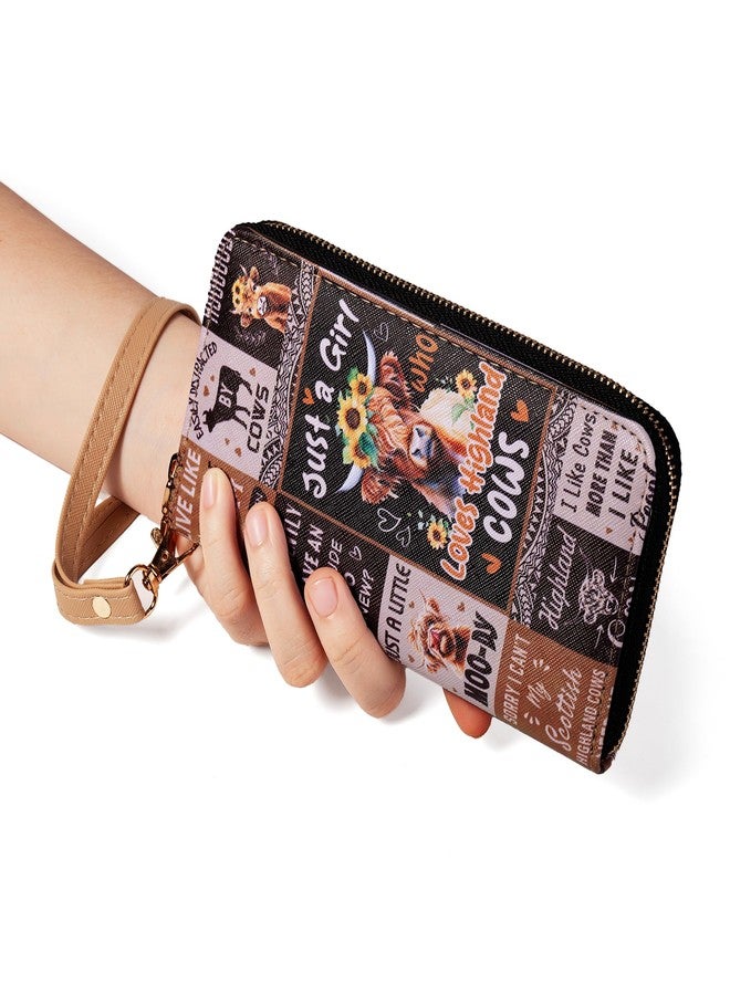 Fanwill Women's Highland Cow Vegan Leather Clutch Wallet,Western Zip Around Card Holder Ladies Purse with Hand Strap,Large Capacity - Image 4