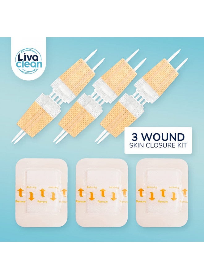 LivaClean (3 CT) 1 X 3.7 Wound Closure Strips - Zip Stitch Wound Closure Kit - Butterfly Closure Kit Device Zip Tie Skin Closure Butterfly Bandaids Adhesive Wound-Closure Glue Steri Strips Bandages Sutures  - Image 1
