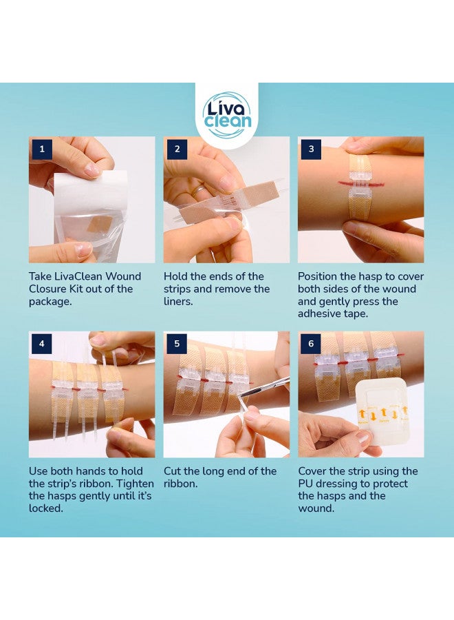 LivaClean (3 CT) 1 X 3.7 Wound Closure Strips - Zip Stitch Wound Closure Kit - Butterfly Closure Kit Device Zip Tie Skin Closure Butterfly Bandaids Adhesive Wound-Closure Glue Steri Strips Bandages Sutures  - Image 4