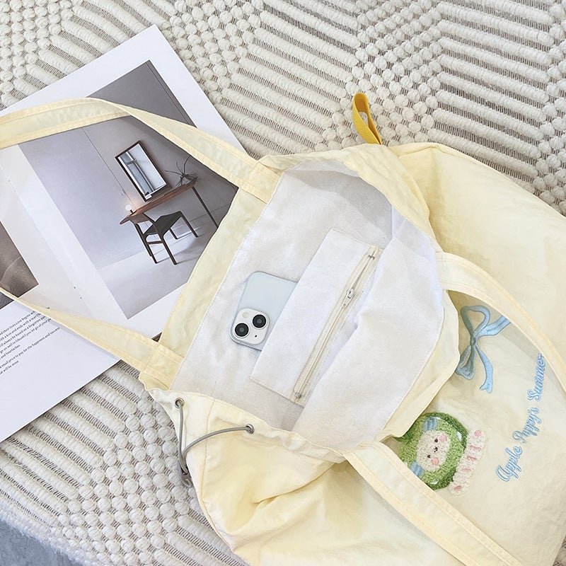 Cute Embroidered All-Match Artistic Shoulder Bag Tote Bag Women'S Lazy Style Large Capacity Commuting Shoulder Bag - Image 3