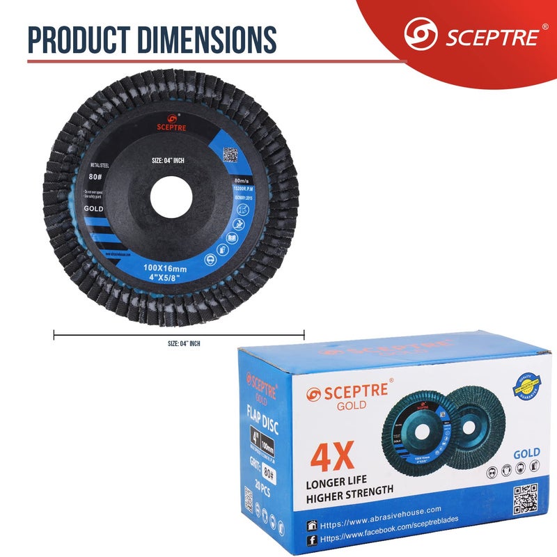 Sceptre قرص طحن ذهبي بقطر 4 إنش، 80 حبيبة – أقوى وأطول عمراً 4 مرات، عبوة 20 (100 × 16 مم، 74 لسان) لآلة الطحن الزاوي - Image 5