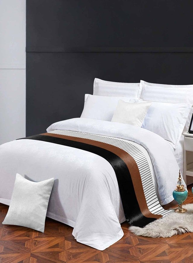 Homechoid عداء سرير أسود بني لحجم سرير كامل/ملكة، غطاء سرير واقي، غطاء سرير لأسفل، عداء سرير ووشاح لغرفة النوم فندق 83x20 بوصة خطوط هندسية بيضاء بوهيمية حديثة - Image 3