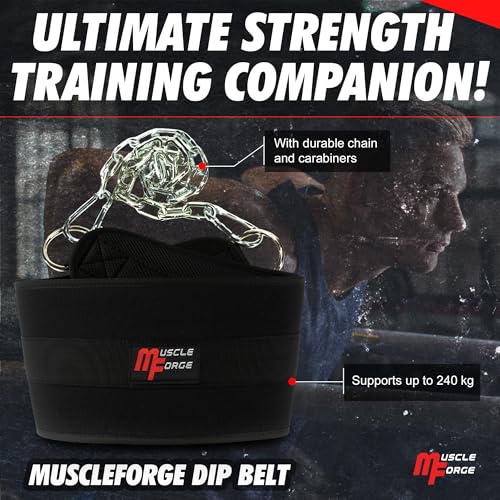 MuscleForge Weighted Dip Belt, Weight Lifting Pull Up Belt up to 530 lbs for Weighted Pullups with Chain and Carabiner, for Men, Strength Training, Bodybuilding - Image 5