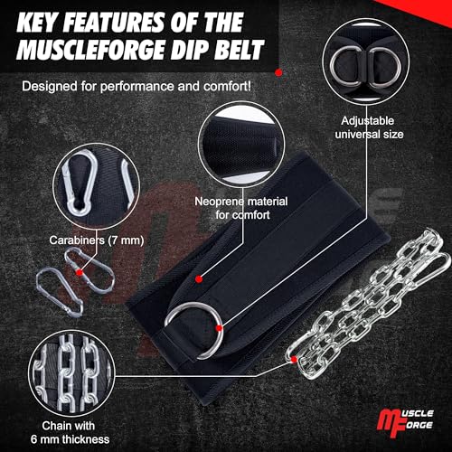 MuscleForge Weighted Dip Belt, Weight Lifting Pull Up Belt up to 530 lbs for Weighted Pullups with Chain and Carabiner, for Men, Strength Training, Bodybuilding - Image 3