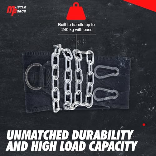 MuscleForge Weighted Dip Belt, Weight Lifting Pull Up Belt up to 530 lbs for Weighted Pullups with Chain and Carabiner, for Men, Strength Training, Bodybuilding - Image 4