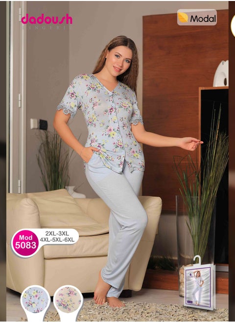 Women's summer pajamas set with buttons front and short sleeves