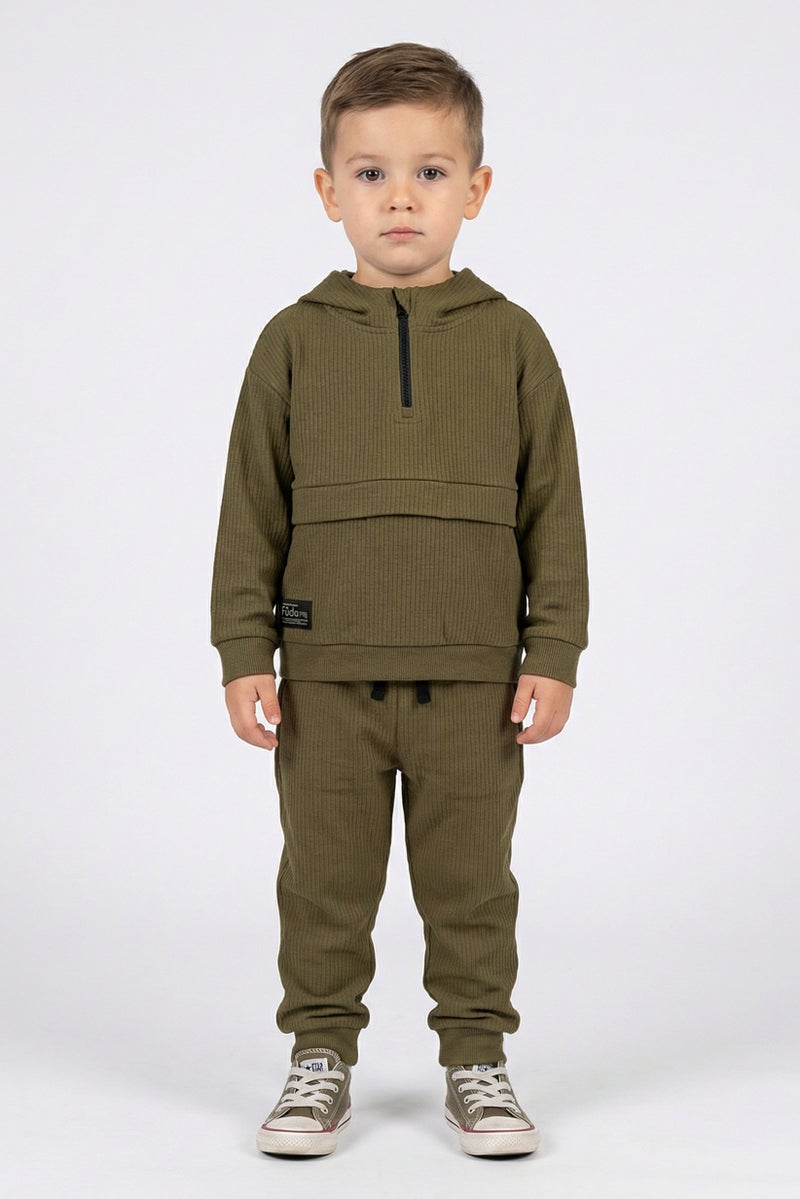 Fudo Toddlers Boy 2 Pieces Brand Logo Hoodie And Jogger, Olive - Image 1